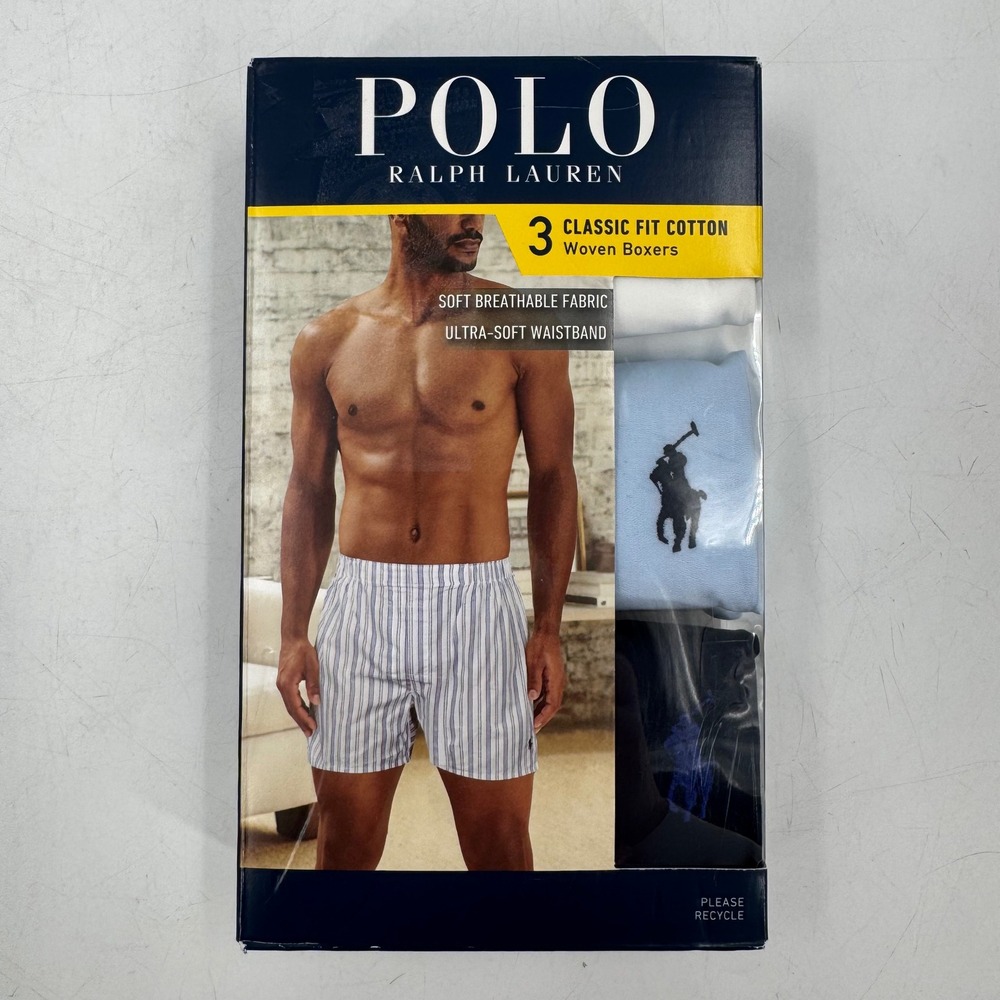 Polo Ralph Lauren Mens‎ Classic Fit Cotton Woven Boxer Briefs 3 Pack Size Small